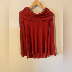 ANTHROPOLOGIE Meadow Rue RED LONG SLEEVE COWLED THERMAL TUNIC TOP Size Small